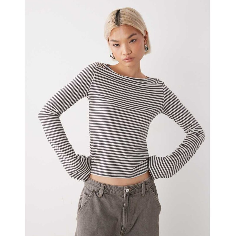 Weekday Annie super soft boat neck long sleeve top in off-white
