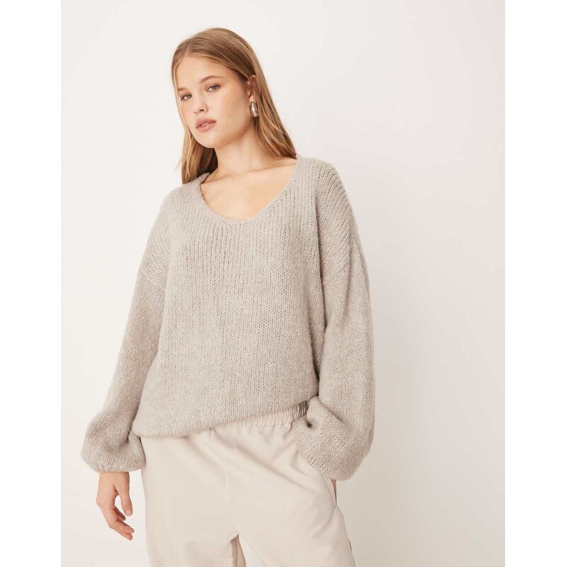 JDY oversized reversible knit jumper in stone grey-Neutral