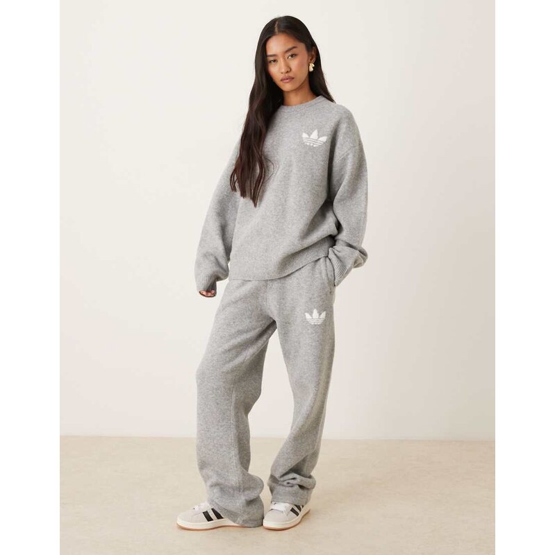 adidas Originals knitted wide leg track pants in grey