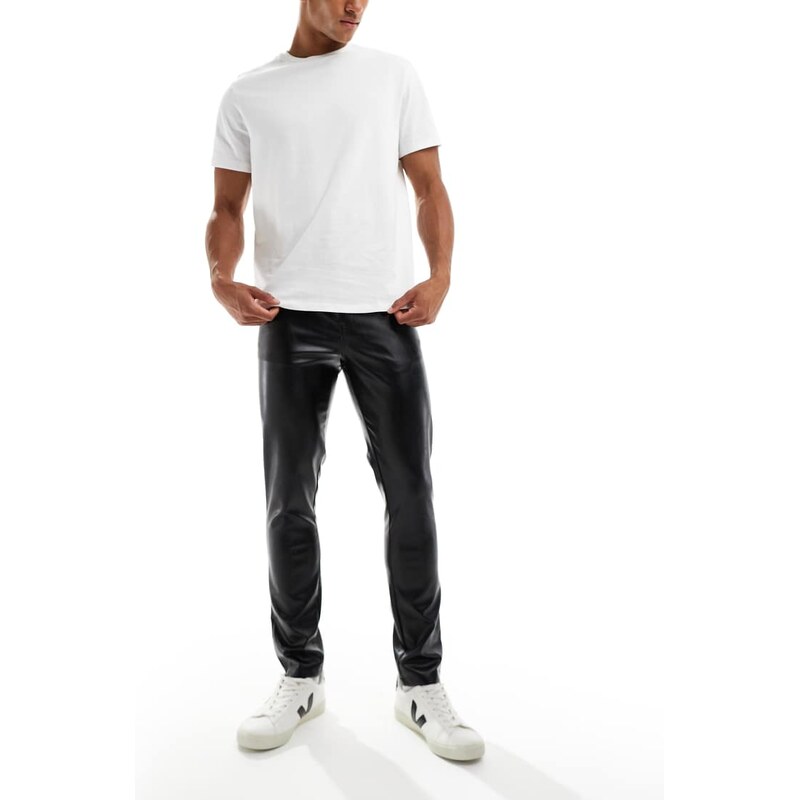 ASOS DESIGN skinny trousers in black faux leather