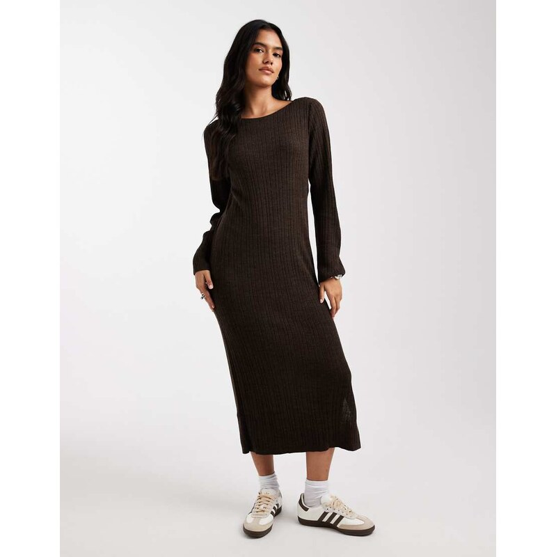 ONLY knitted midi dress in chocolate brown