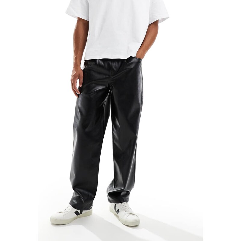 ASOS DESIGN baggy trousers in black faux leather