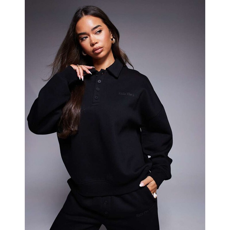Kaiia cotton rich logo detail button front collared sweatshirt co-ord 108310187