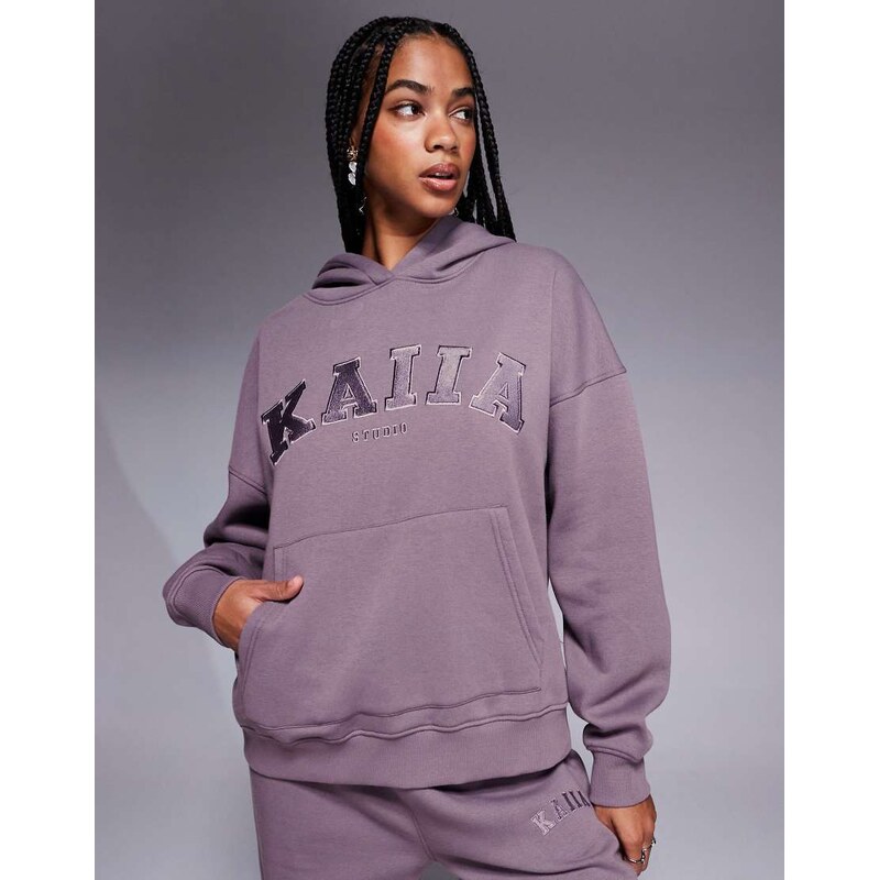 Kaiia cotton rich embroidered logo oversized hoodie co-ord in