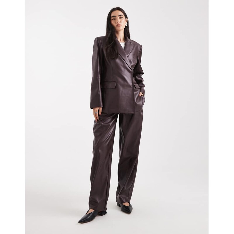 ASOS DESIGN tailored relaxed faux leather blazer in plum