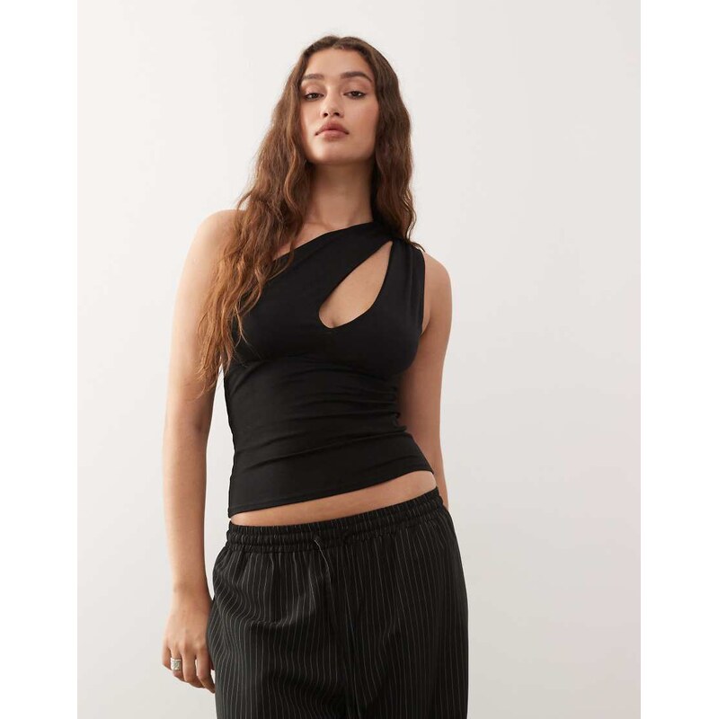 Weekday one shoulder top with slash detail in black 108304310