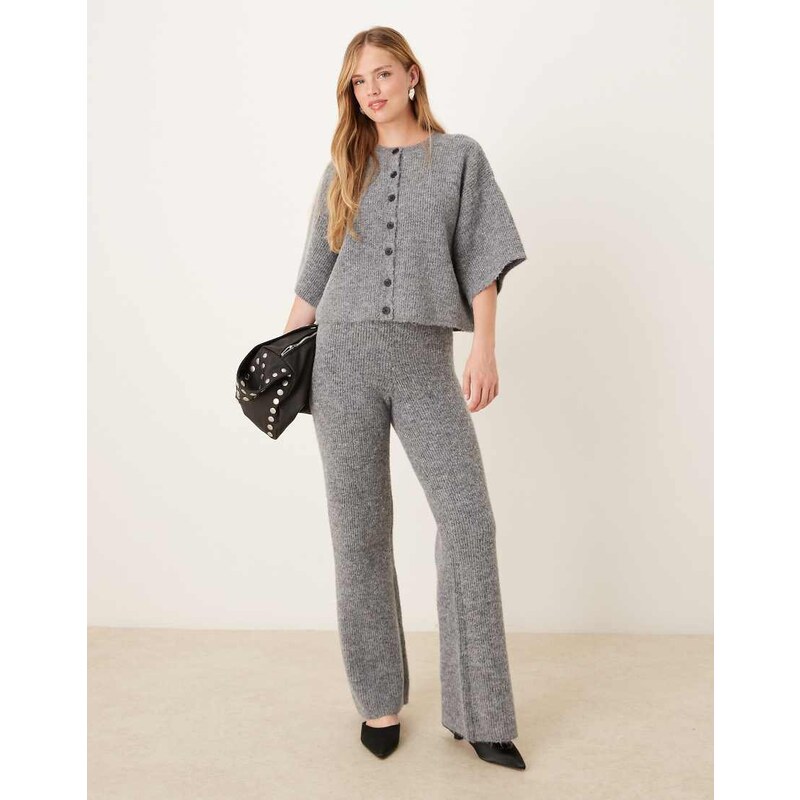Pretty Lavish knit wide leg trouser co-ord in charcoal grey 108310213