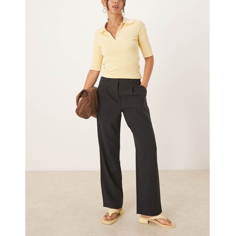 Abercrombie & Fitch high rise midweight straight leg trousers in black 108302233