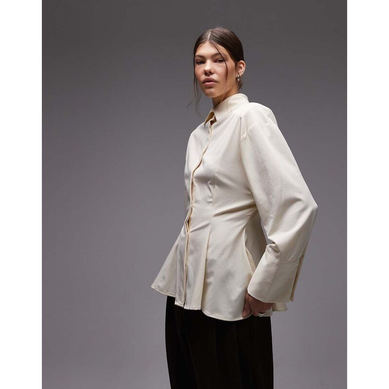 ASOS DESIGN cinch power shoulder tailored shirt in ecru-White