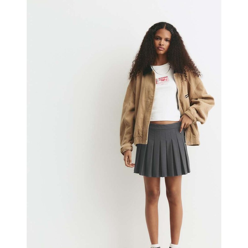 Pull&Bear Pleated mini skirt in grey marl 108302352