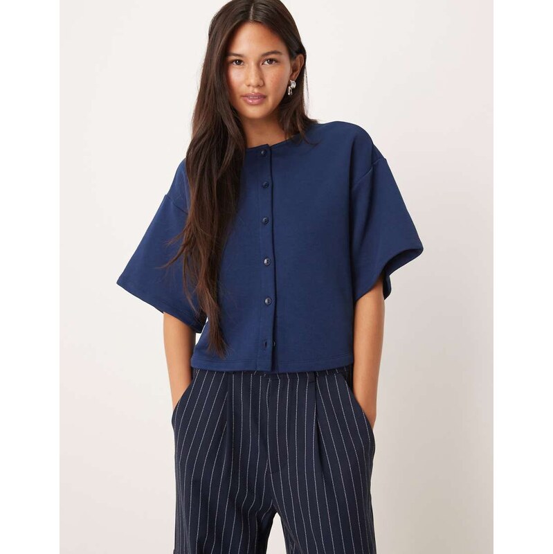 ASOS DESIGN boxy button through sweat top in navy