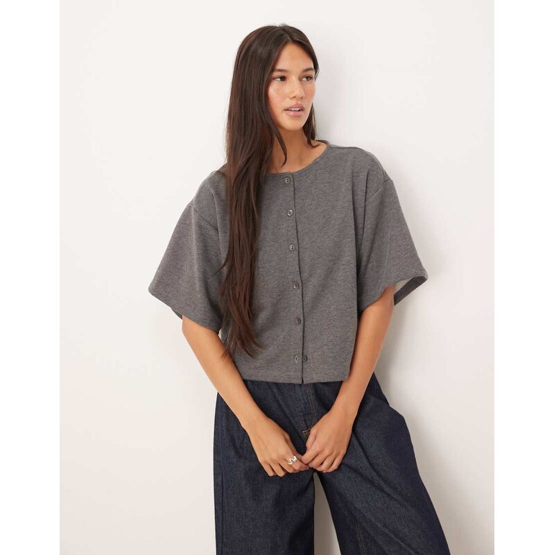 ASOS DESIGN boxy button through sweat top in charcoal-Grey