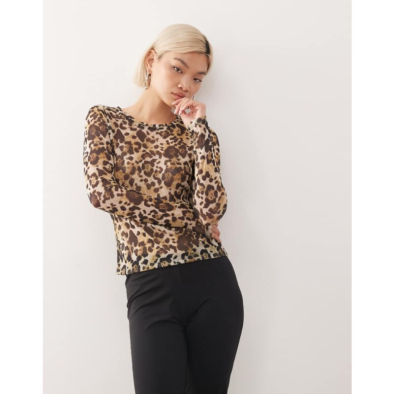 Noisy May mesh top in leopard-Black