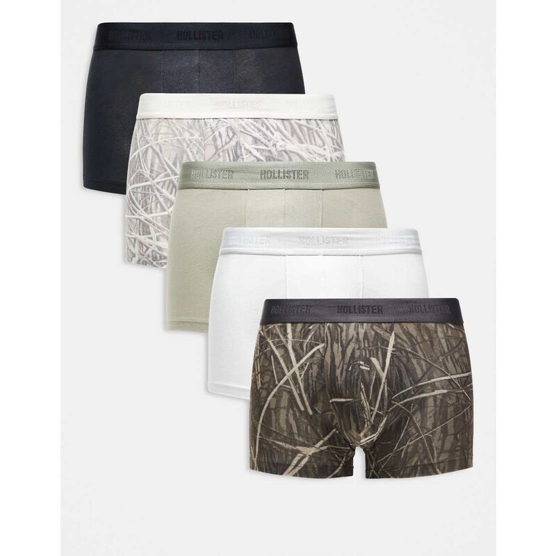 Hollister 5 pack logo tonal waistband trunks in multi