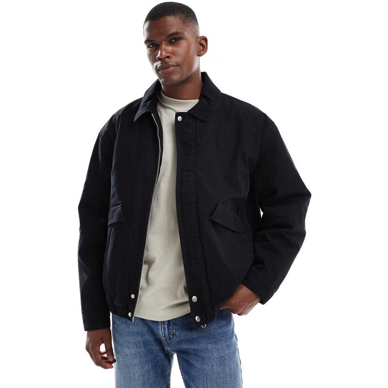 ASOS DESIGN washed bomber jacket in black