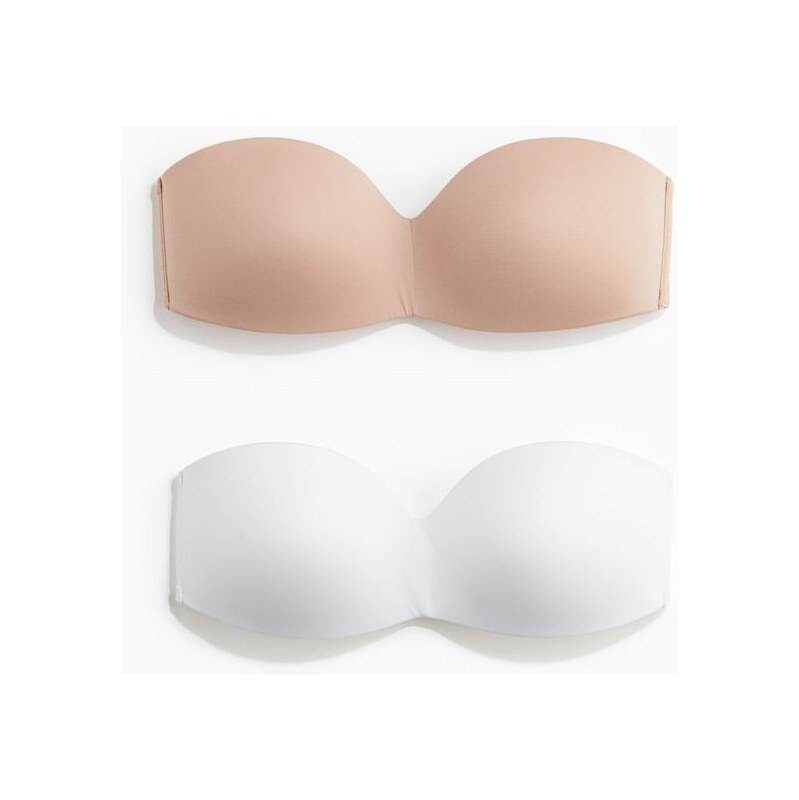 H&M - Vyztužená podprsenka bandeau z mikrovlákna 2 kusy - bílá 108132909