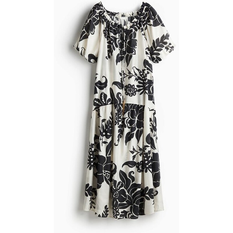 H&M - Šaty se stahovací šňůrkou - Bílá/Černé Květy