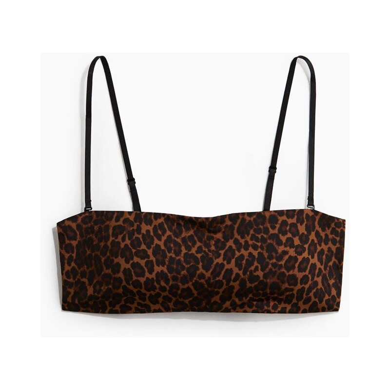 H&M - Vyztužená žerzejová podprsenka bandeau - Hnědá/Leopardí