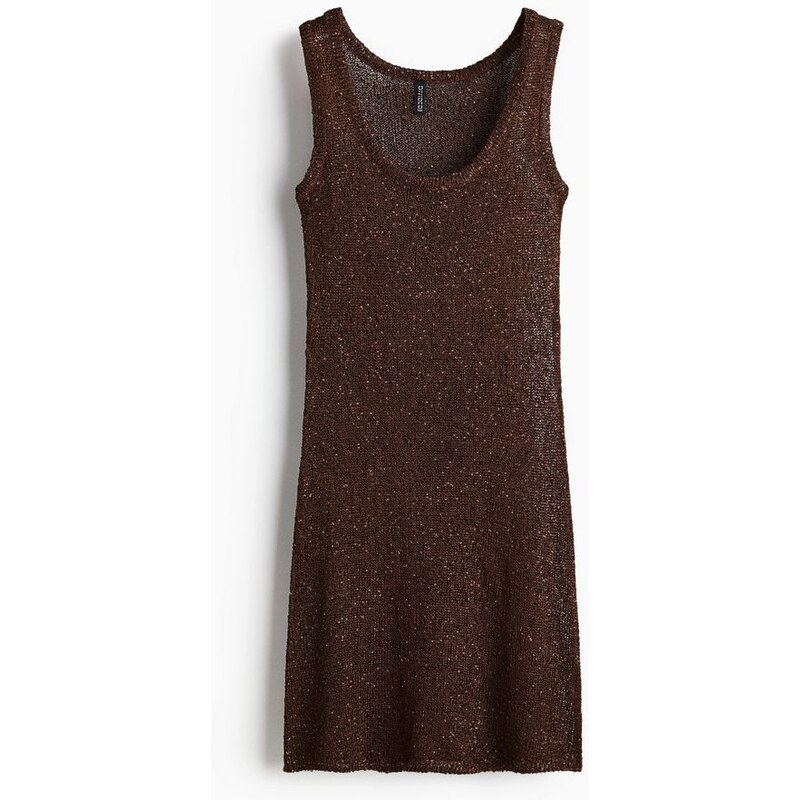 H&M - Pletené šaty bez rukávů - hnědá 108133181