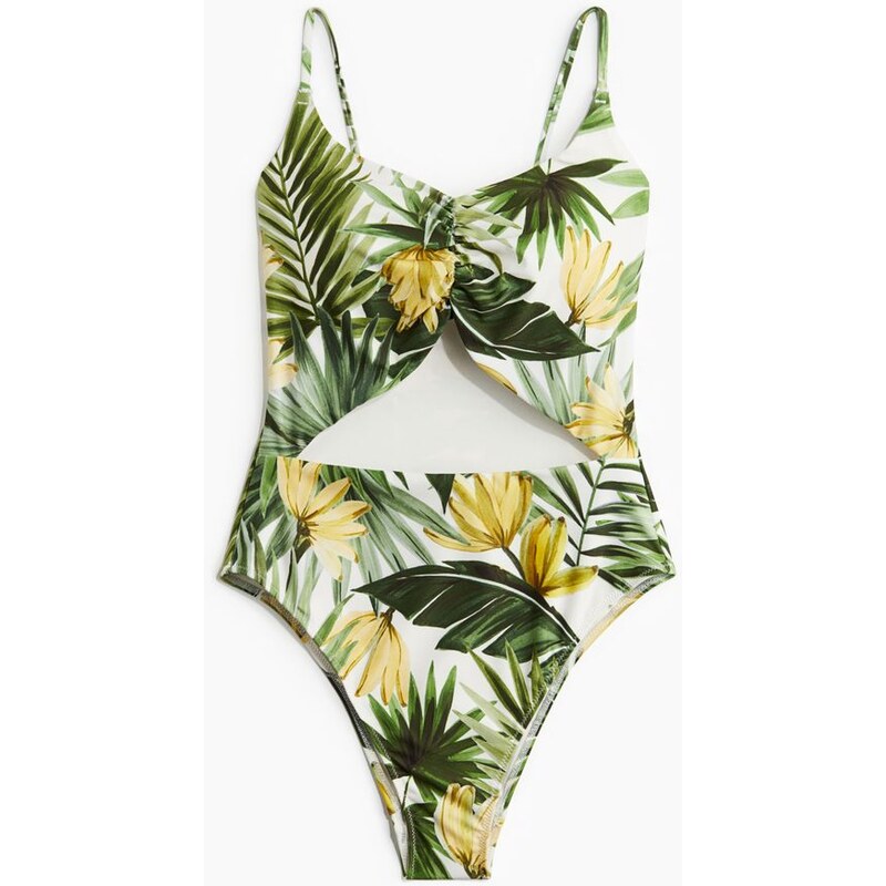 H&M - Plavky High-legs vyztuženými košíčky - Zelená/Vzor