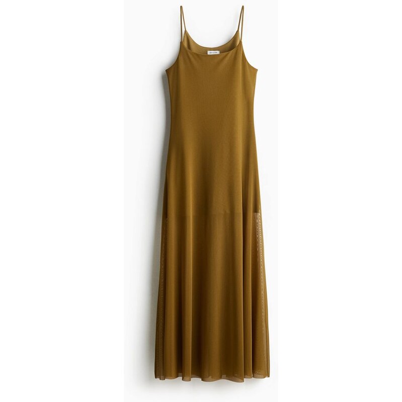 H&M - Šaty zesíťoviny na ramínka - Khaki Zelená