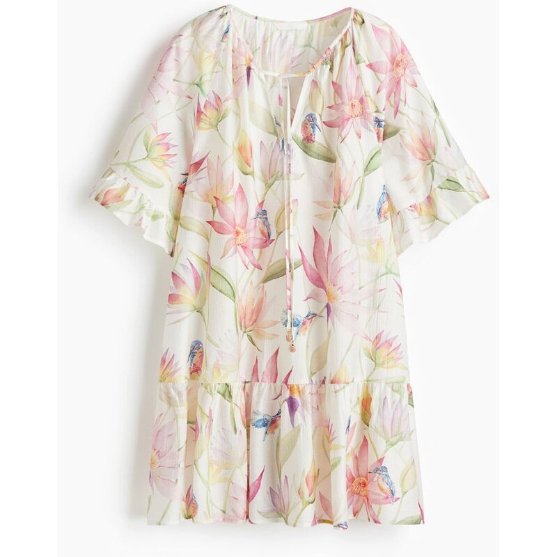 H&M - Tunikové šatys vázacím detailem - bílá 108133516