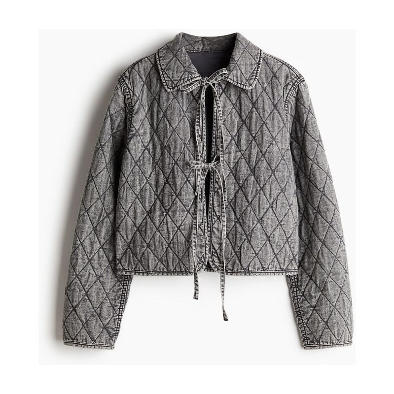 H&M - Prošívaná džínová bunda - Tlumená Světle Šedá/Seprání