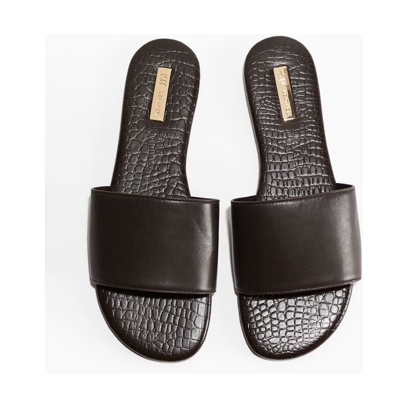 H&M - Kožené sandály - Tmavě Hnědá/Imitace Hadí Kůže