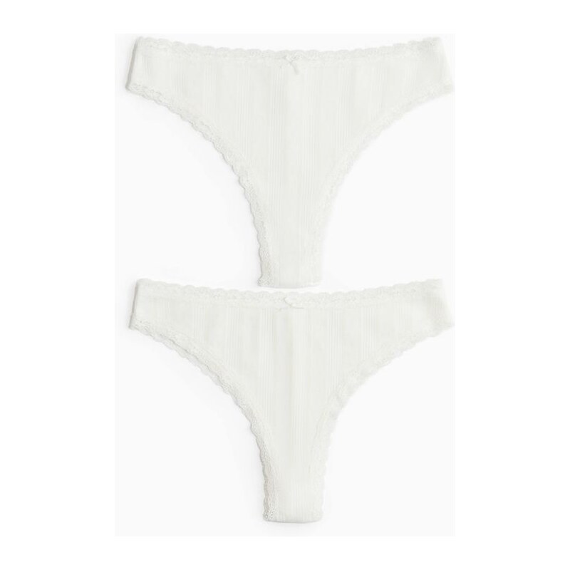 H&M - Kalhotky brazilian z ažurové bavlny 2 kusy - bílá 108157194