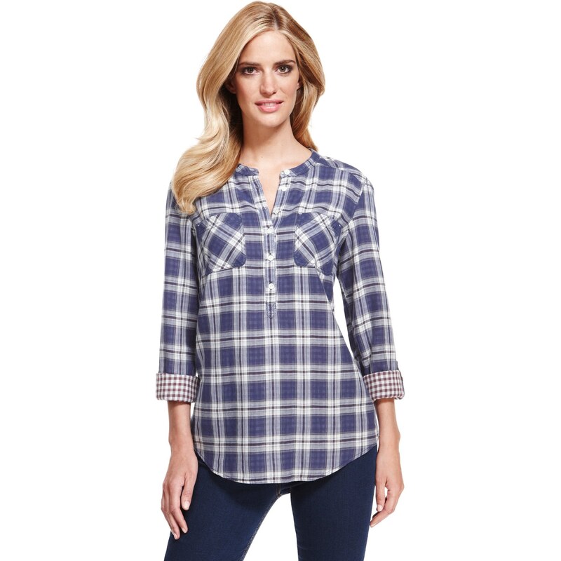 Marks and Spencer M&S Collection Pure Cotton Double Face Checked Shirt