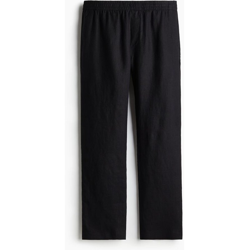 H&M - Lněné kalhoty Regular Fit - Černá