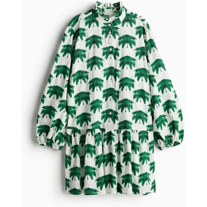 H&M - Šatys volánkovým límečkem - Bílá/Zelený Vzor