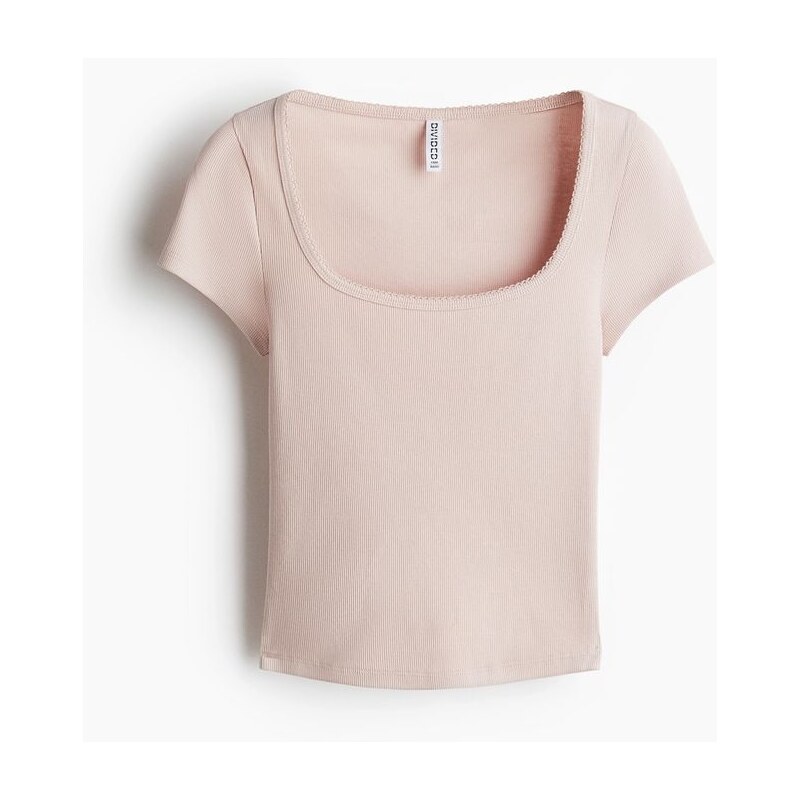 H&M - Žebrované tričkos pikotkovým lemem - růžová 108134584