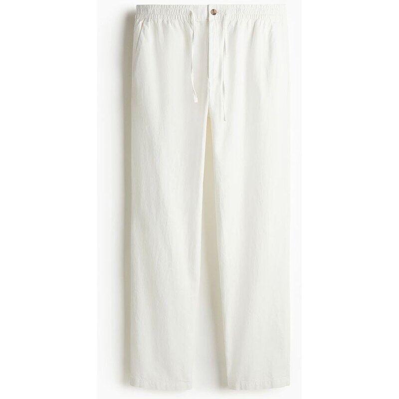 H&M - Kalhoty z lněné směsi Regular Fit - bílá 108134587