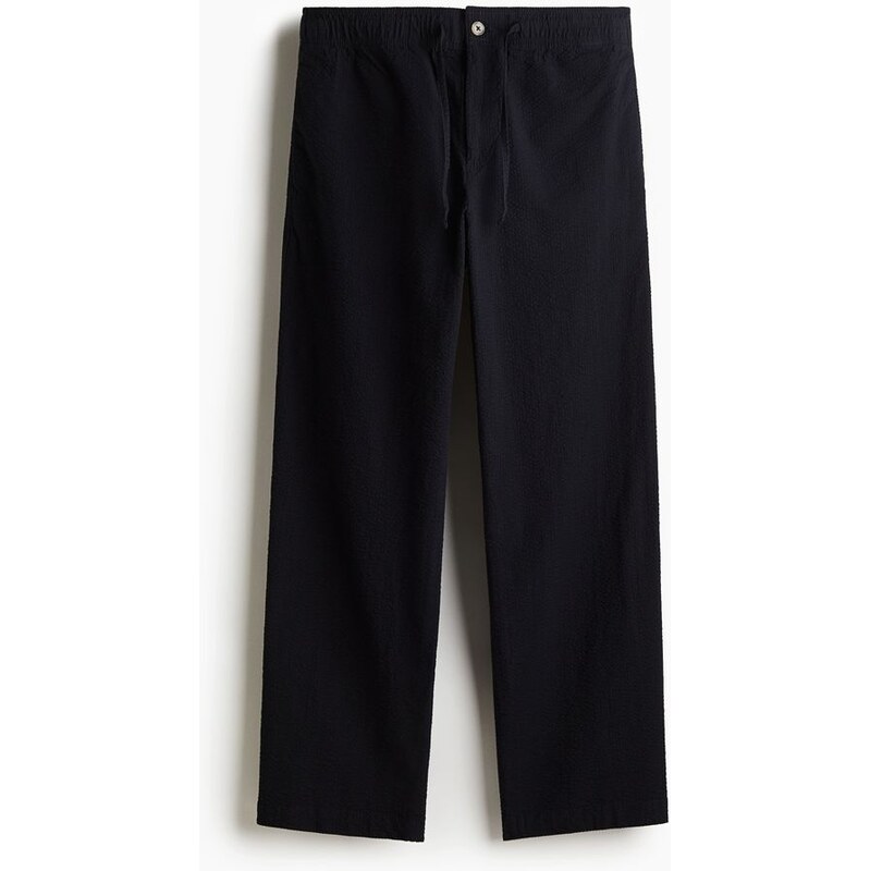 H&M - Kalhoty z tkaniny seersucker Relaxed Fit - Námořnická Modř