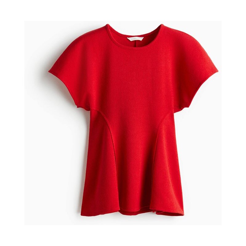 H&M - Top Flared z jemného úpletu - Jasně Červená