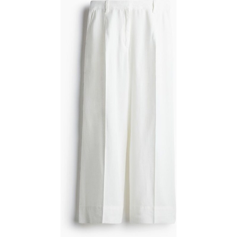 H&M - Široké kalhoty z lněné směsi - bílá 108134841