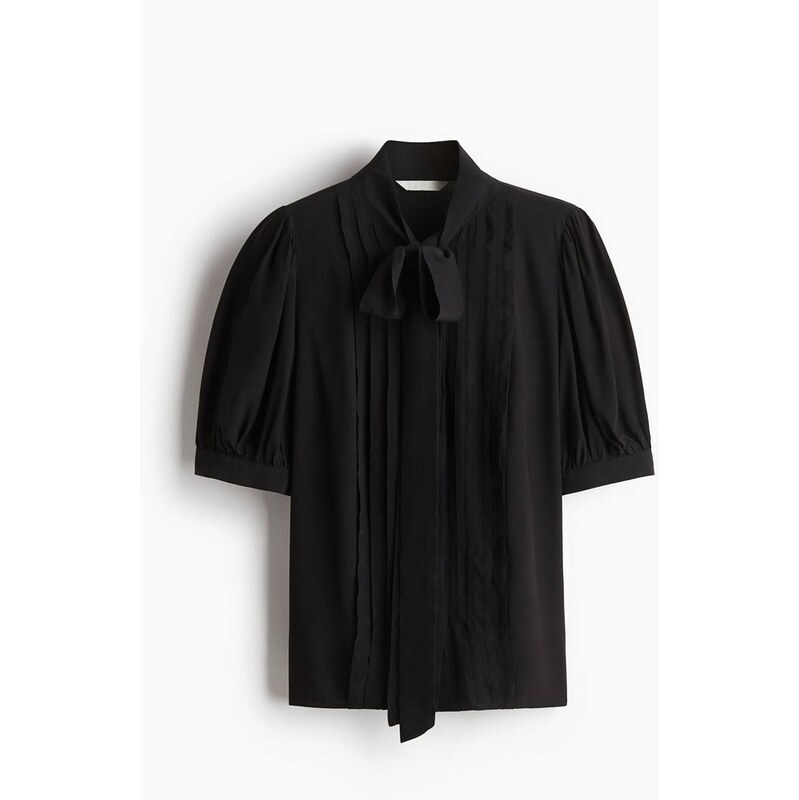 H&M - Krepová halenkas vázačkami u krku - Černá