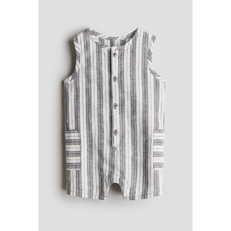 H&M - Lněný overal bez rukávů - šedá 108135485