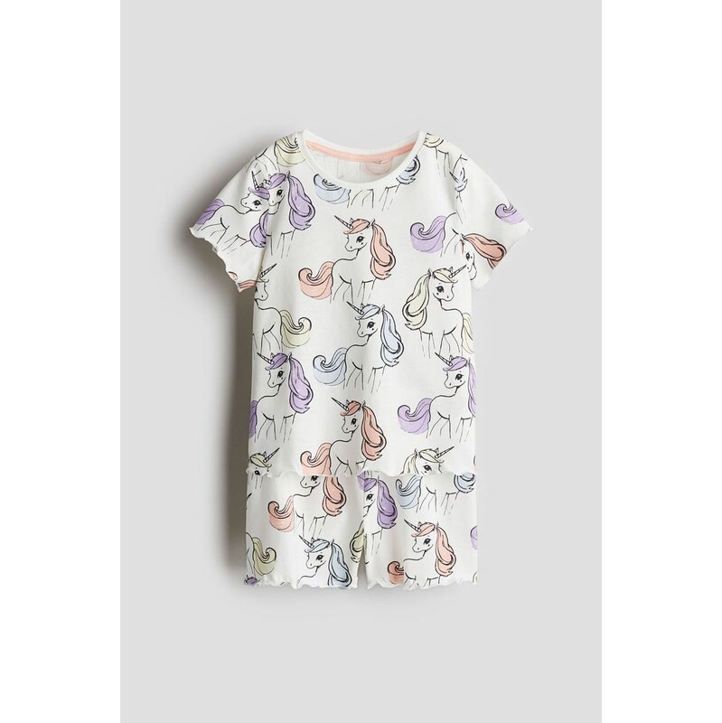 H&M - Bavlněné pyžamo - Bílá/Jednorožci