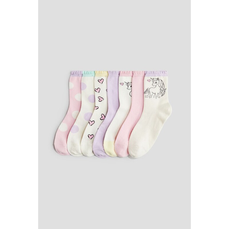 H&M - Ponožky 7 párů - Růžová/Jednorožci