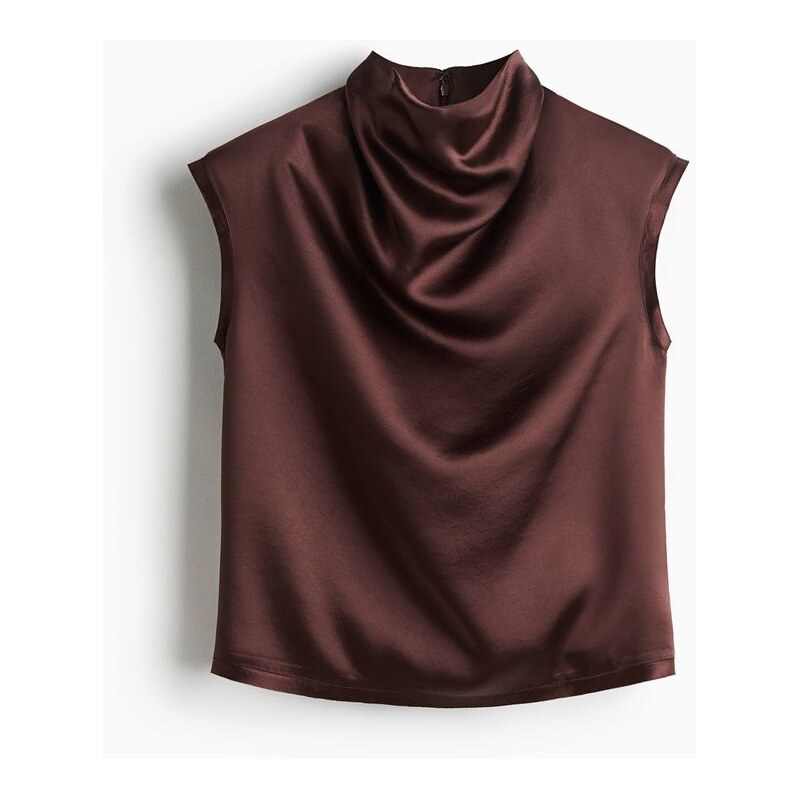 H&M - Saténový tops vodopádovým límcem - Vínová
