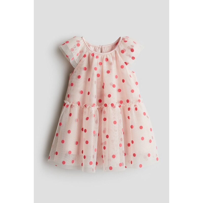 H&M - Tylové šaty - Světle Růžová/Puntíky