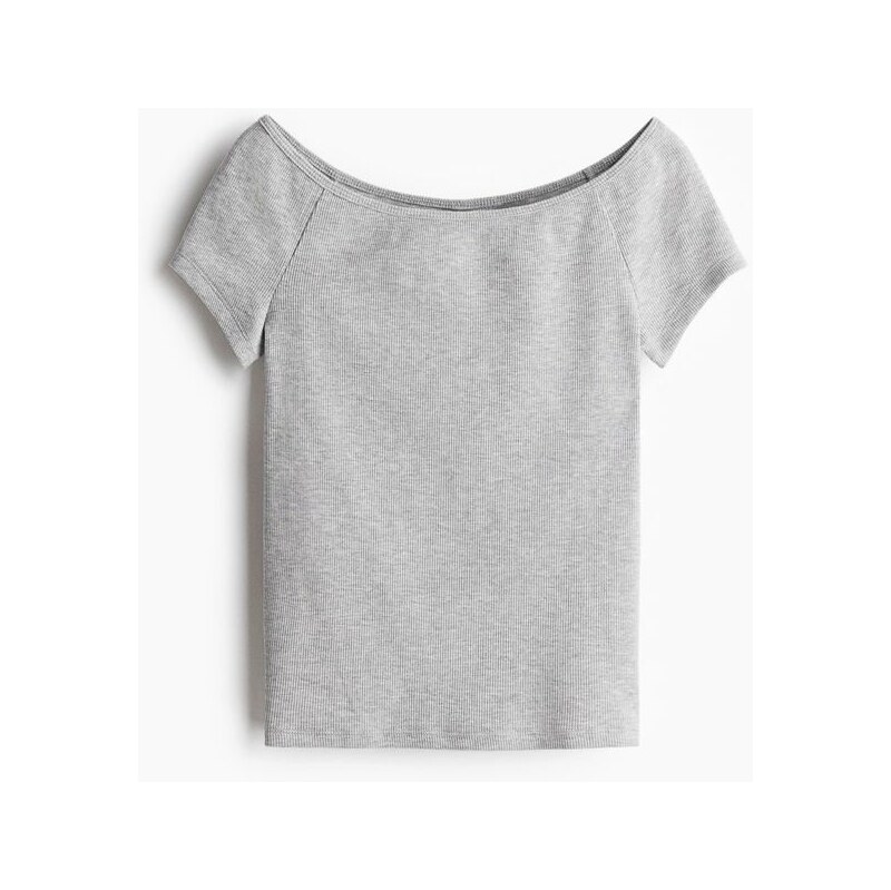 H&M - Žebrovaný top odhalující ramena - šedá 108135854