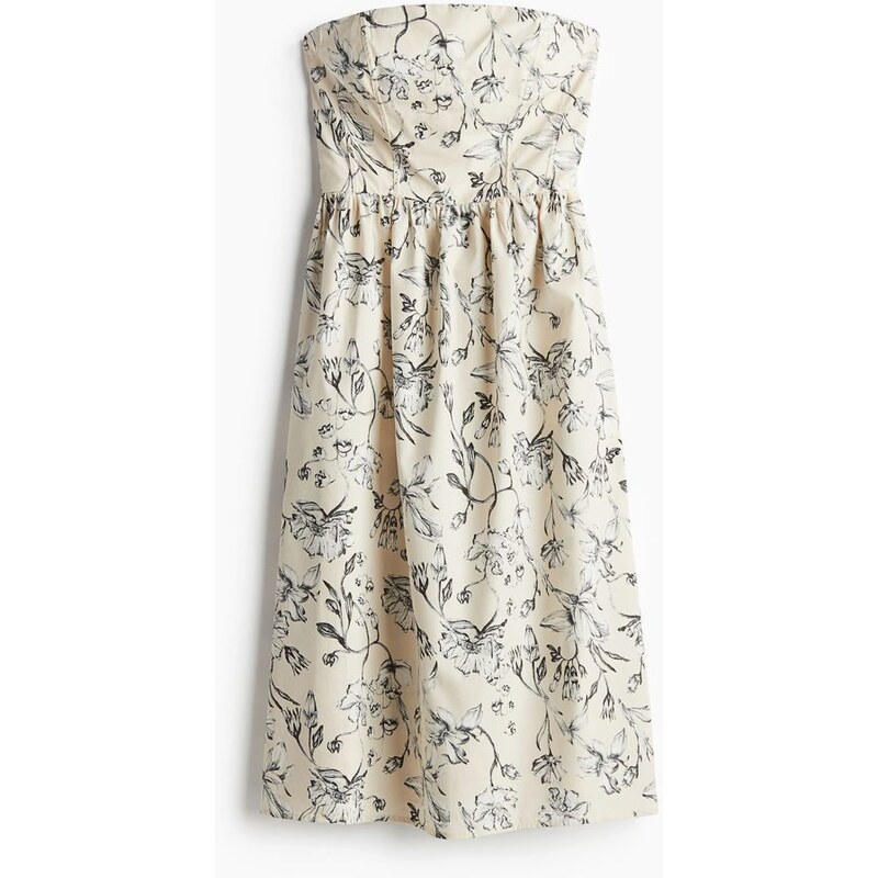 H&M - Bavlněné šaty bandeau - Světle Béžová/Květy