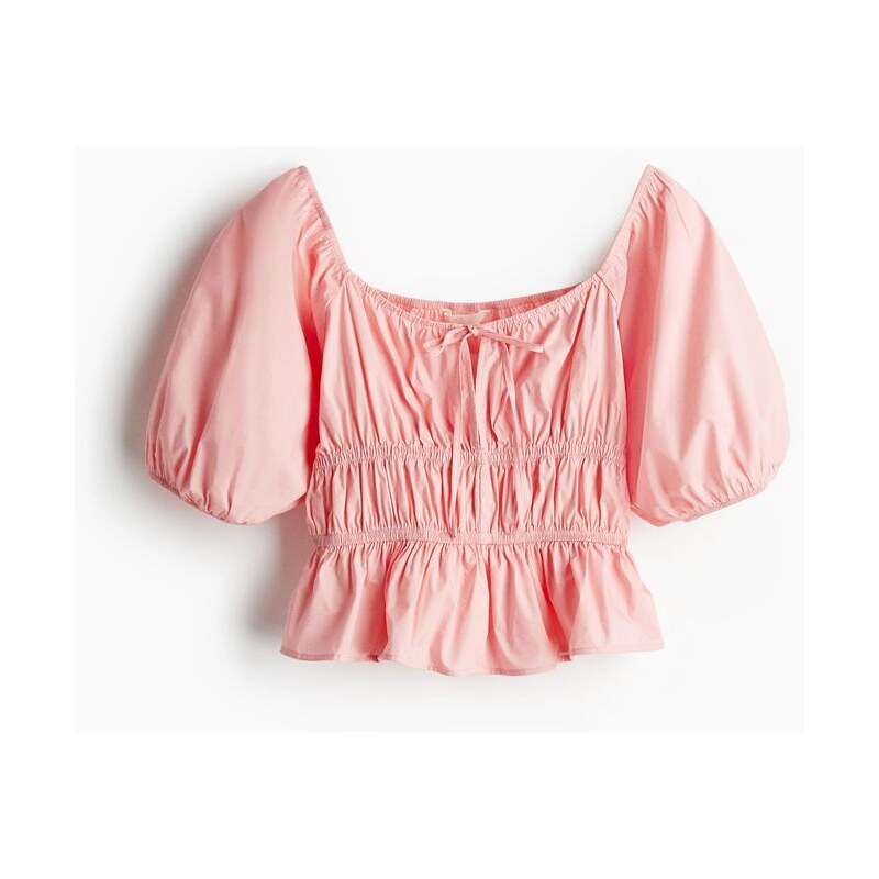 H&M - Popelínová halenkas nabíraným rukávem - růžová 108135888