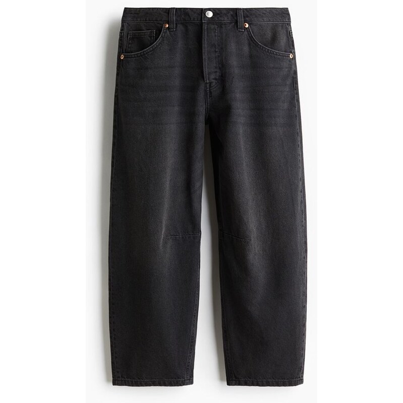 H&M - Barrel Regular Cropped Jeans - Černá