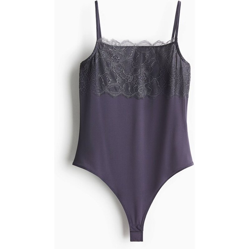 H&M - Body thongs krajkovým detailem - Tlumená Tmavě Fialová