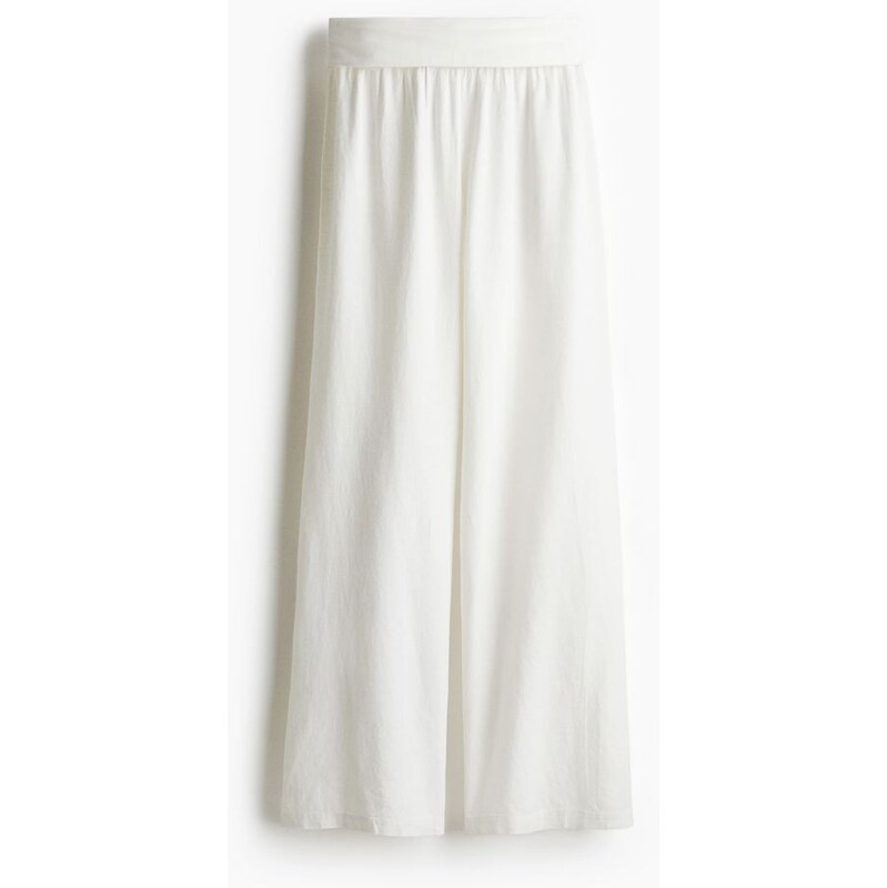 H&M - Kalhoty z lněné směsis ohrnutým pasem - bílá 108136537