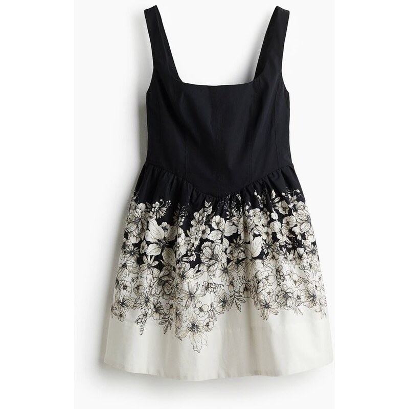 H&M - Šatys rozšířenou sukní - Černá/Květy
